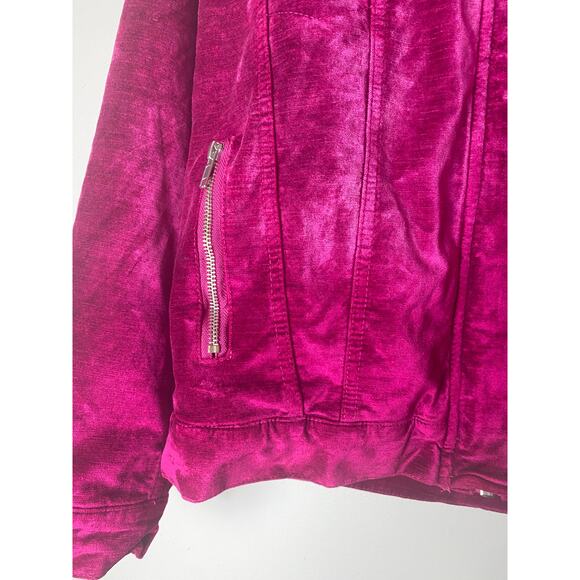 FREE PEOPLE JACKET PINK BOMBER TRUCKER VELVET MOTO FALL TECHNICOLOR WINTER EDGY - Picture 12 of 16